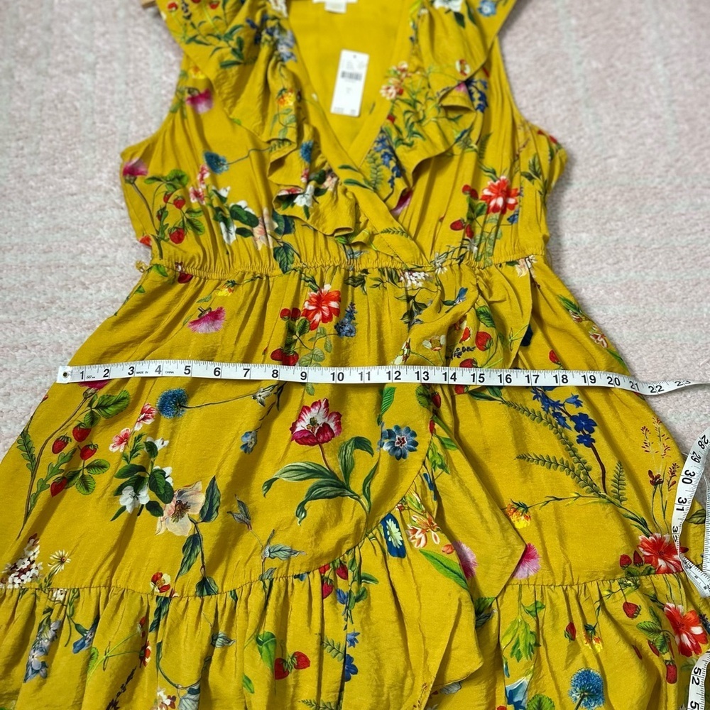 NWT Maeve Yellow Floral Strawberry Faux Wrap Mini Dress Size Large Spring Summer - Picture 10 of 12